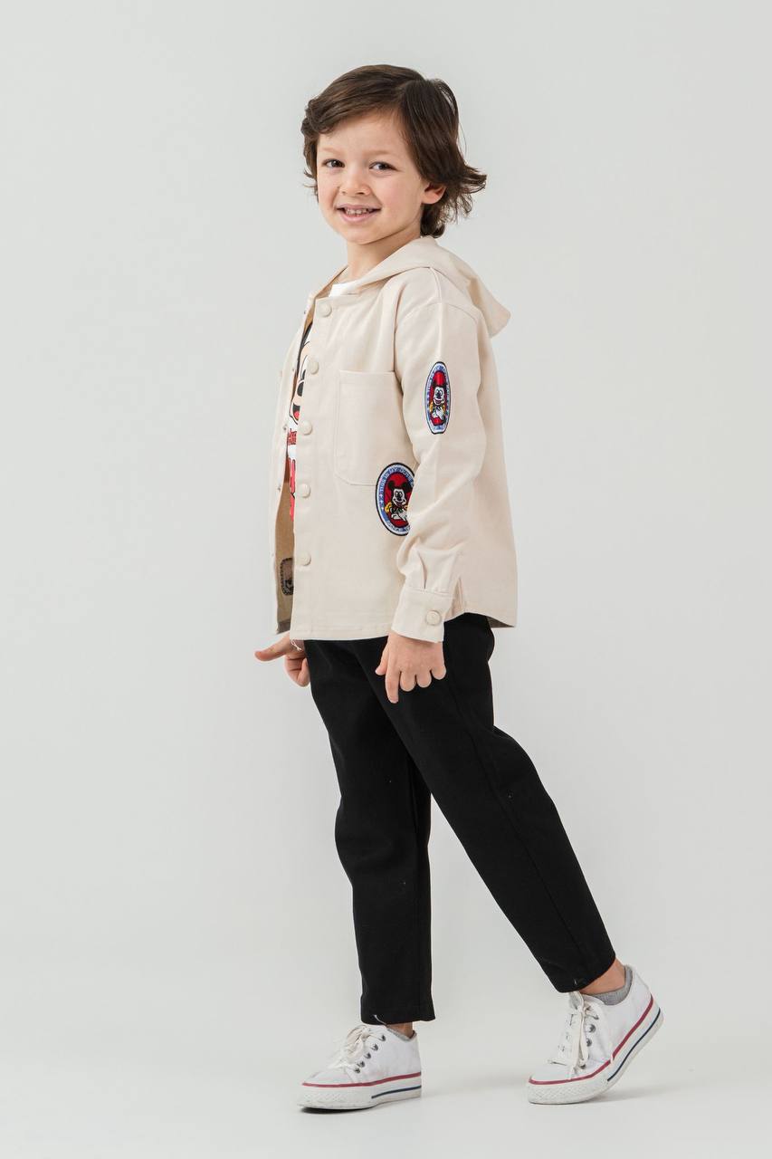 Ensemble garçon 3 pièces avec veste à capuche et pantalon – Style casual en beige