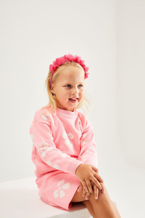 Ensemble tricoté rose pour fille