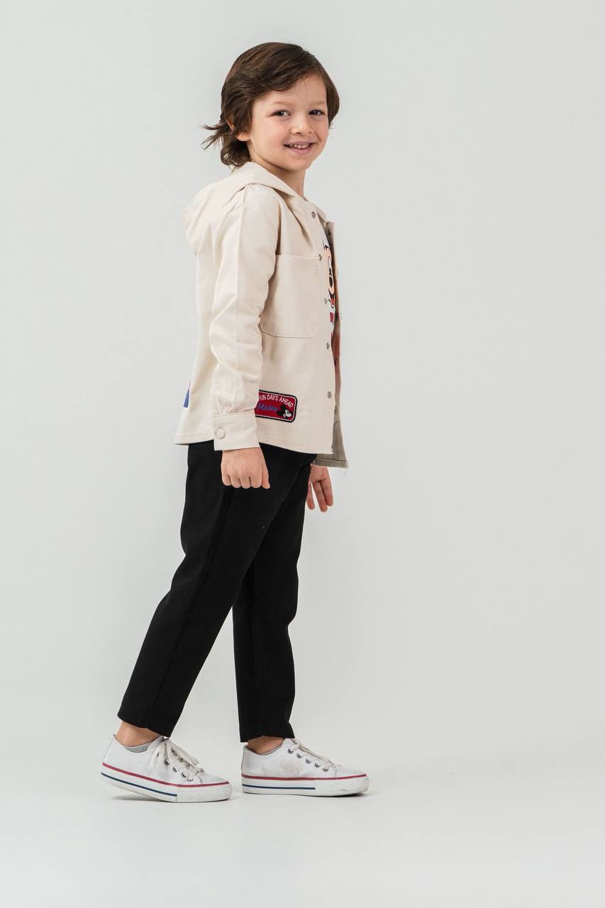 Ensemble garçon 3 pièces avec veste à capuche et pantalon – Style casual en beige