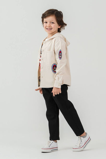 Ensemble garçon 3 pièces avec veste à capuche et pantalon – Style casual en beige
