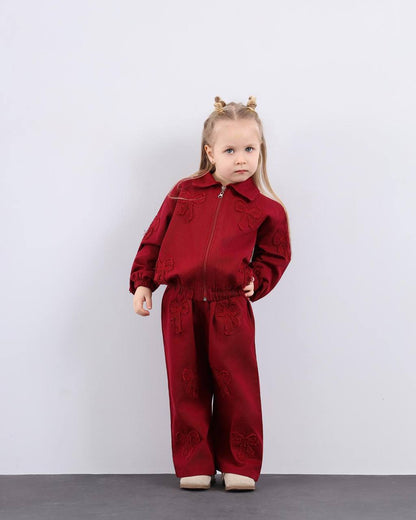 Combinaison fille élégante rouge à motifs brodés