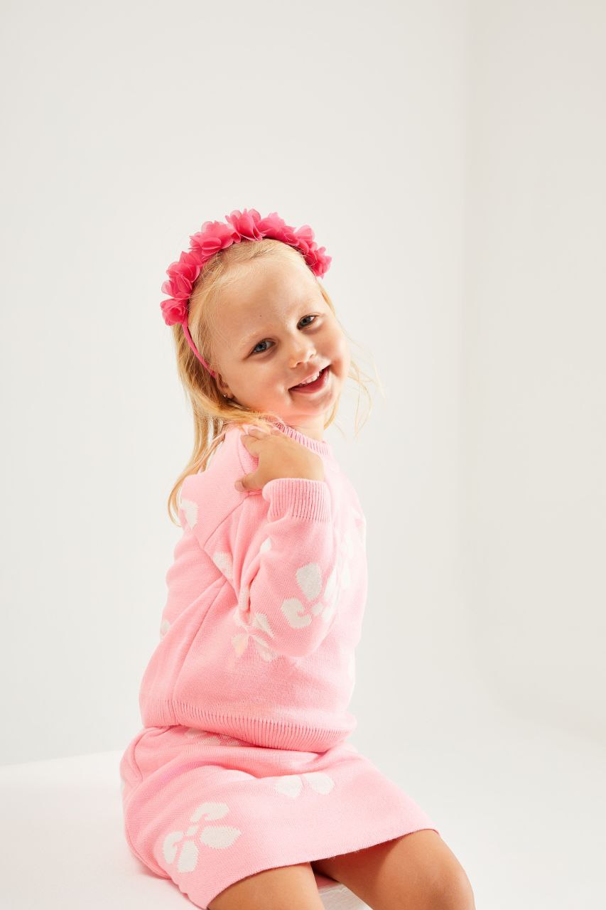 Ensemble tricoté rose pour fille